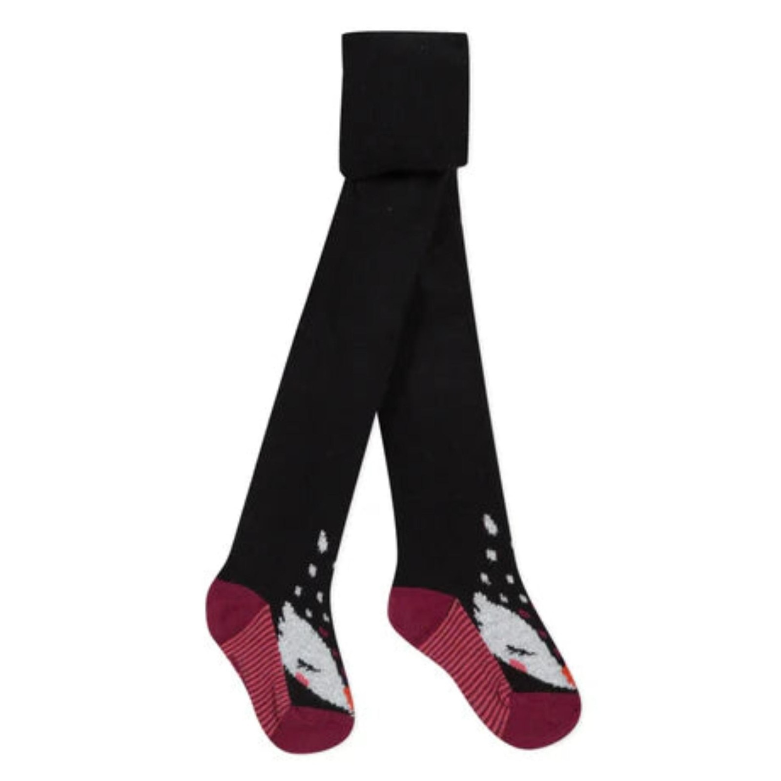Catimini Fox Tights Kids 4-6m Black Burgundy Animal Print Knit Nwt
